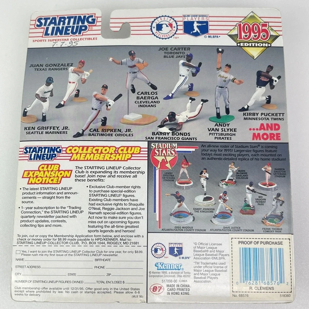 1995 Starting Lineup Roger Clemens Boston Red Sox SLU Kenner Sports Figure
